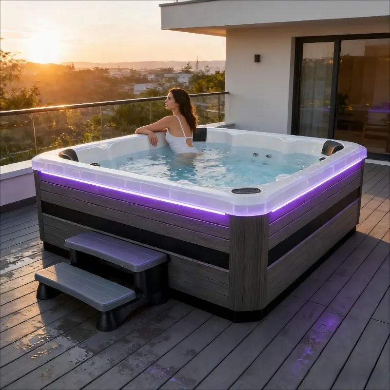 Villa Wellness Spa - อ่างน้ำร้อนกลางแจ้งสำหรับหลายคนพร้อมระบบทำความร้อนและระบบนวดสปาในสวนวิลล่า